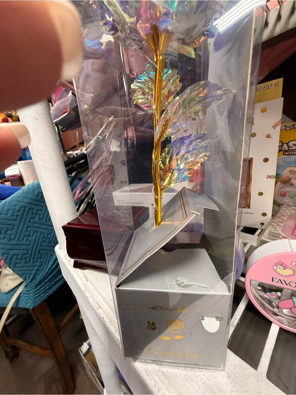 Iridescent Rose with Gold Stem - Home Accents Faux Florals